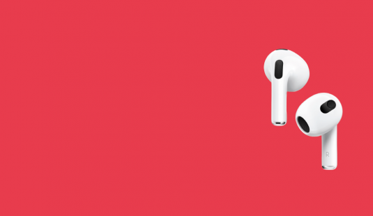 Fondo rojo con imagen de Airpods