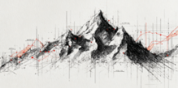 croquis de una montaña con acentos rojos