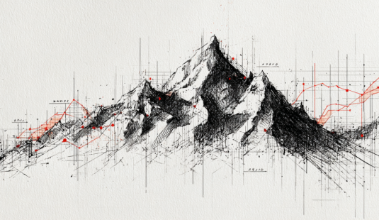 croquis de una montaña con acentos rojos