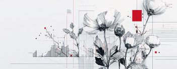 Fondo blanco con ilustración de flores creciendo medio de gráficos de columnas.