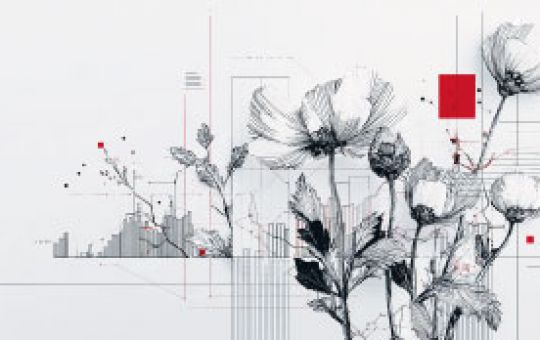 Fondo blanco con ilustración de flores creciendo medio de gráficos de columnas.