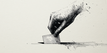 Dibujo estilo croquis de una mano insertando un voto en una urna