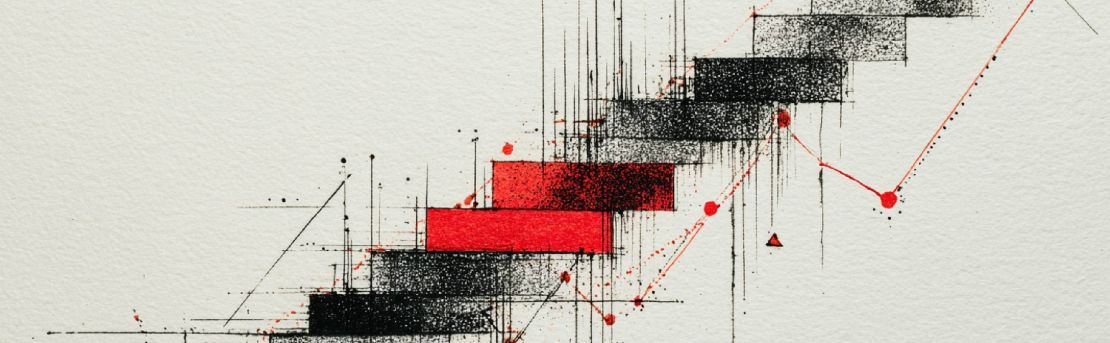 Ilustración de escalera con elementos gráficos sugerentes a economía