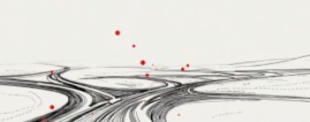 Camino simbolizando toma de decisiones. Fondo blanco con acentos rojos.