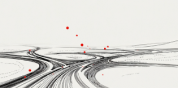 Camino simbolizando toma de decisiones. Fondo blanco con acentos rojos.