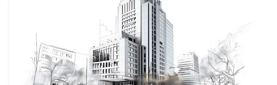 Edificio de LarrainVial con efecto croquis en colores suaves